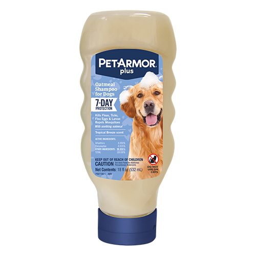 This flea and tick oatmeal shampoo for dogs provides 7-day protection against fleas and ticks while soothing dry or irritated skin. Plus, it helps prevent flea infestation by killing flea eggs and flea larvae for 30 days after application. This flea shampoo starts working right away, cleaning and conditioning your pet’s coat and washing away the “flea dirt” that flea larvae eat to survive.